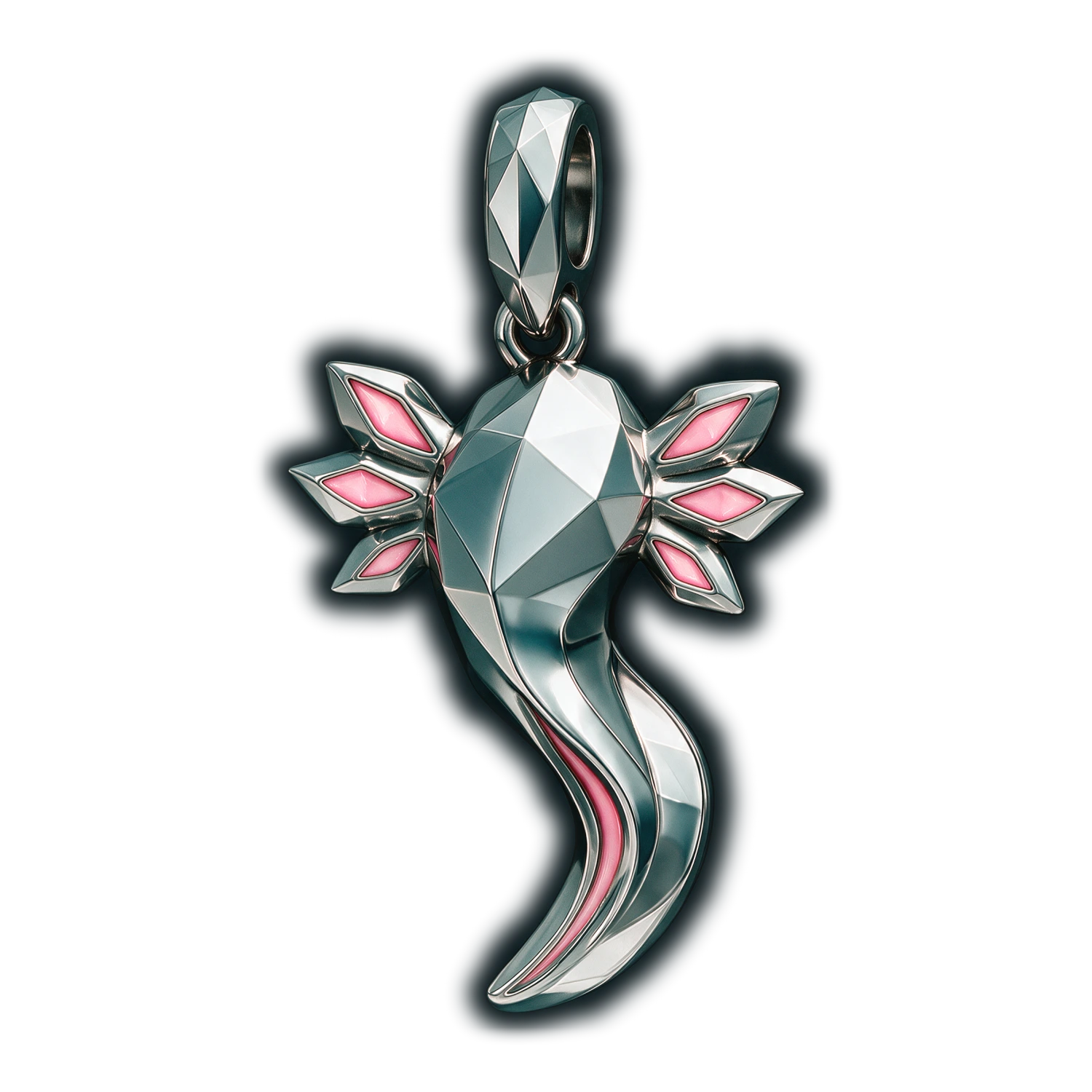 Charm de ajolote en plata, con esmalte rosa en las branquias